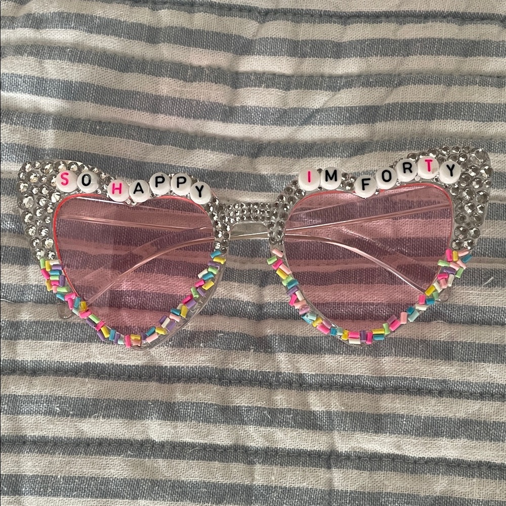40th Bday Rhinestone Sunglasses with Pink Lenses